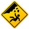 Unsafe area warning sign, falling rocks danger