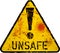 Unsafe and Danger, computer virus warning sign, worn and grugy, vector