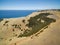 Unsealed rural road and ocean aerial view. Kangaroo Island, South Australia.