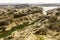 Unseen Thailand landscape view of Rock holes Stone in Sam-Pan-Bok Grand Canyon or the mekong river in thai grand canyon with sunri