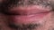 Unshaven Adult Male Smiling Lips Macro Close Up Footage.