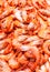 Unshelled tiger shrimps as gourmet seafood macro. Group of Shri