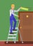 Unskilled Worker on Ladder Vector Illustration