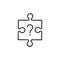 Unsolved puzzle linear icon. Jigsaw pieces and question mark. Difficult task solution. Thin line illustration. Contour