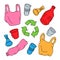 Unsorted garbage set. Recycling ecology problem concept. Plastic, glass, metal, paper, organic waste illustration