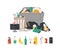 Unsorted garbage in trash containers and bin bags. Plastic, glass, metal, paper, organic waste in dumpster isolated on