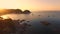 Unspoiled Mediterranean seaside beach aerial drone at sunrise