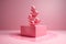 Unstable composition, podium for goods on a pink background. With Generative AI tehnology
