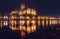 Unsurpassed night scene.  amazing picturesque view. Albrechtsburg Castle glowing streetlights. reflected in calm Water of Elbe