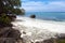 Untouched tropical beach, turquoise view of the sea with tropica