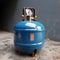 Unused blue LPG cylinder in a state of dormancy