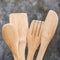 Unused Wooden Kitchen Utensils Like Spoon, Spatula and Fork