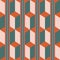 Unusual 3d effect rectangle block and stripe design in teal, orange and pastel pink. Seamless isometric vector pattern