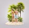 Unusual 3d illustration of a beautiful couple resting on a tropical island at the ocean.