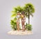 Unusual 3d illustration of beautiful slender women on a tropical island at the ocean.