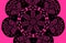 Unusual abstraction mandala kaleidoscope black silhouette openwork ornate pattern contour on pink fuchsia background