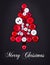 Unusual christmas tree design, white and red buttons tree christmas background,