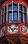 Unusual decorated window and balcony of old Historical Merchants Hall facade, Freiburg im Breisgau, Germany