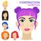 Unusual girl. Woman face constructor. Cartoon style.