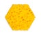 Unusual, hexagonal sponge for washing and cleaning of kitchen ware. Isolated on a white background, close-up, top view
