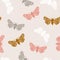 Unusual hipster seamless pattern with clothes moth. Vector background.