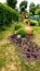 Unusual park decoration: clay jugs on the lawn