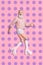 Unusual photo collage of funky aged mature male character smiling female legs roller mini shorts socks enjoy summertime