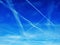 Unusual plane tracks in the blue autumn Swiss sky or conspiracy theory - Chemtrails in our heaven, Schwende - Canton of St. Gallen