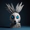 Unusual Rabbit Figurine With Blue Feathers And Eyes