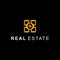 Unusual real estate logo with abstract geometric gold icon logogram concept.