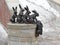 Unusual sculpture commemorates hares that used to live on Hare Island, island on which Peter and Paul Fortress stands. St. Petersb