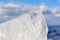 Unusual shapes and textures of ice crystals shallow dof with copy space. Arctic, winter and spring landscape