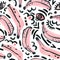 Unusual trendy background with banana, pop art doodles in rose blush and black dark colors