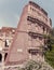 An unusual view of the Colosseum ancient amphitheater.