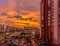 Unusually colorful sunrise in St. Petersburg at the beginning of