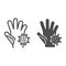 Unwashed hand with virus line and solid icon. Prevent coronavirus spread symbol, outline style pictogram on white