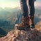 Unyielding Steps: Hiking Boots Perched on the Cliff\\\'s Edge