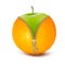 Unzipped orange with green apple. Fruit and diet