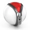 Unzipped white ball revealing red ball under