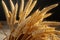 An up close, 3D wheat bundle resembling an artful wheat bouquet