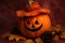 up close leaves autumn cap pumpkin halloween pumpkin halloween smiling funny background halloween