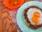 up close a malaysian food roti sarang burung or pratha with egg in the middle with curry serve for breakfast.