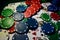 Up close photograph of playing cards and poker chips