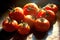 Up-close shot of mouthwatering crimson tomatoes arranged on the table. Generative AI