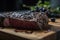 An up-close view of a melt-in-your-mouth wagyu meltique sirloin steak served on a rustic wooden board is a feast for the eyes