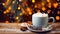 ?up of hot chocolate with marshmallows on a rustic wooden table, cozy Christmas atmosphere