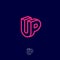 UP logo. U and P letters. Abstract monogram UP emblem like 3D. Pink lines logo.