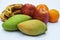 Upawas fruits variety of Indian Muskmelon, oranges, mango, banana and apple. Heap of fruits from India for many remedy cure. Mixed