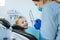 Upbeat little girl smiling during mouth cavity examination