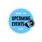 Upcoming events retro badge label design with loudspeaker vector icon illustration